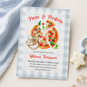 Invitation Fête Pizza et Tétines Garçon Bleu Baby Shower