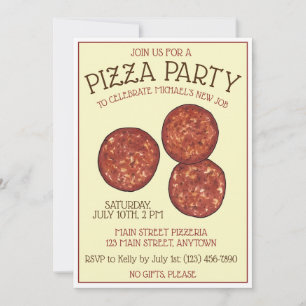 Invitation FÊTE PIZZA Pepperoni Pie Slice Pizzeria Anniversai