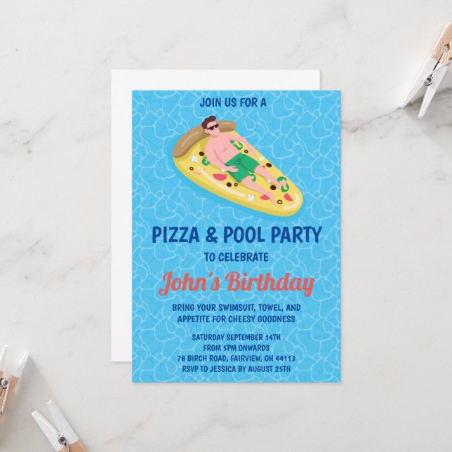 invitation fête pizza piscine (Devant/Arrière en situation)