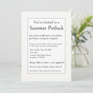 Invitation Fête Potluck d'été, Moderne Simple Minimaliste