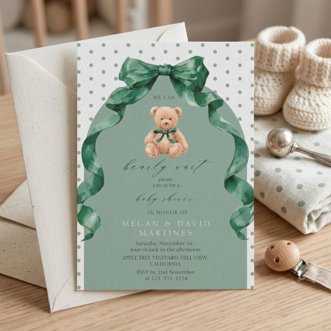 Invitation Fête pour bébé garçon Ourson On peut à peine atten (Créateur téléchargé)
