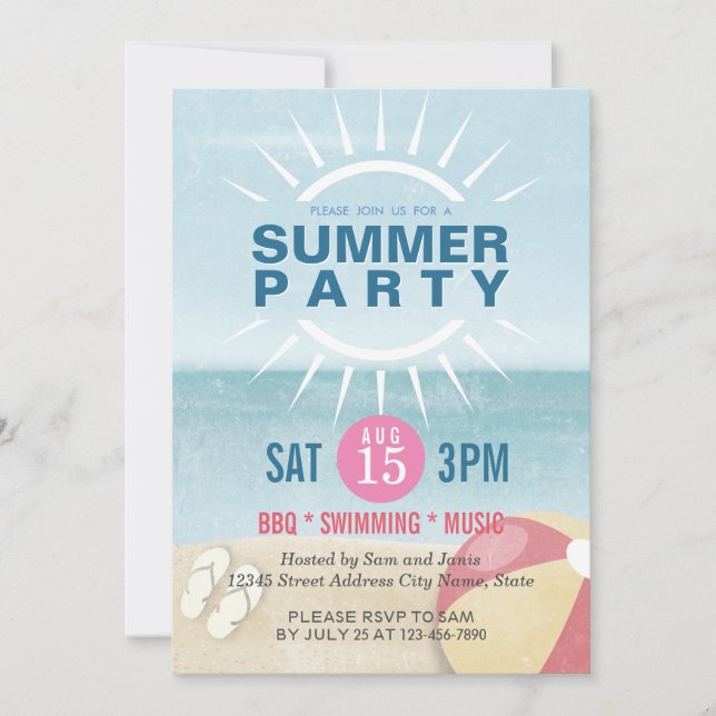 Invitation Fête pour l'été / plage / piscine / Mariage d'été (Devant)