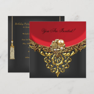 Invitation Fête pour toutes les occasions Élégant Rouge Or No