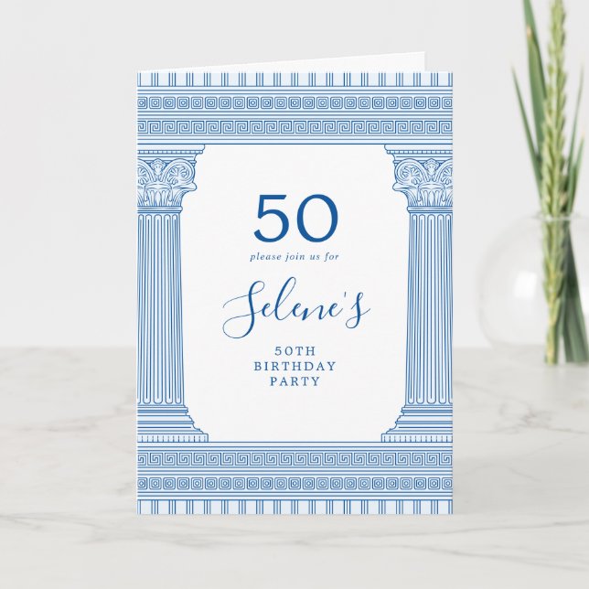 Invitation Fête pour un 50e anniversaire avec temple grec de  (Devant)