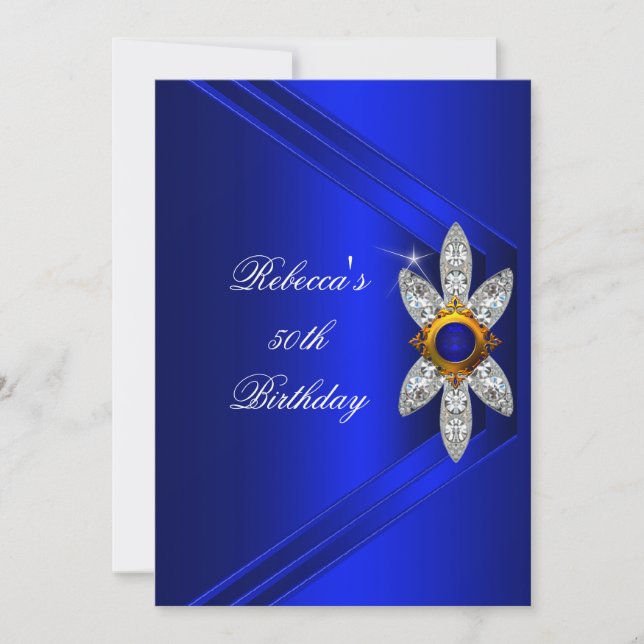 Invitation Fête pour un 50e anniversaire Image diamant bleu r (Devant)