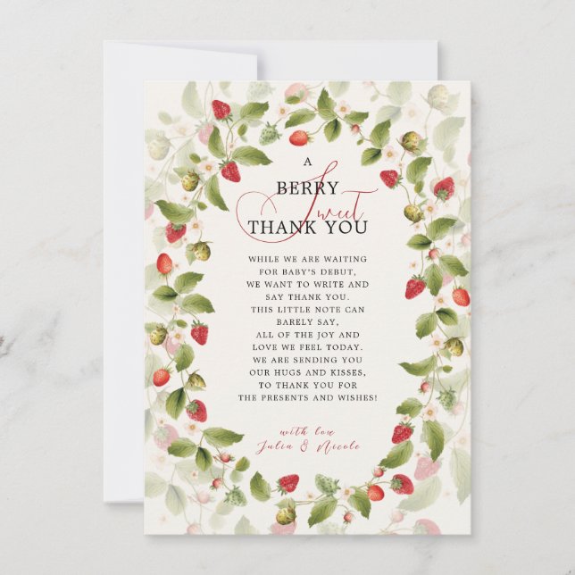 INVITATION FÊTE PRÉNATAL BÉBÉ FRAISE SAUVAGE (Devant)