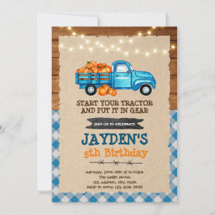 Invitation Fête prénatale anniversaire thème camion bleu citr