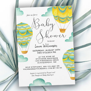 Invitation Fête Prénatale avec Ballons à Air Chaud Jaunes et