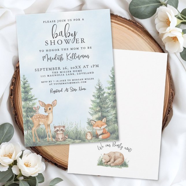 Invitation Fête Prénatale Aventure Animaux de la Forêt (Woodland Animals Adventure Baby Shower Invitation)