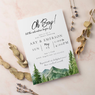 Invitation Fête Prénatale Aventure | Arbres Aquarelle