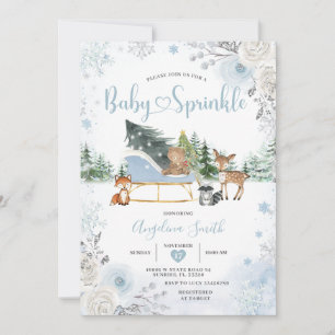 Invitation Fête Prénatale Bébé Animaux de l'Hiver Traîneau Bl