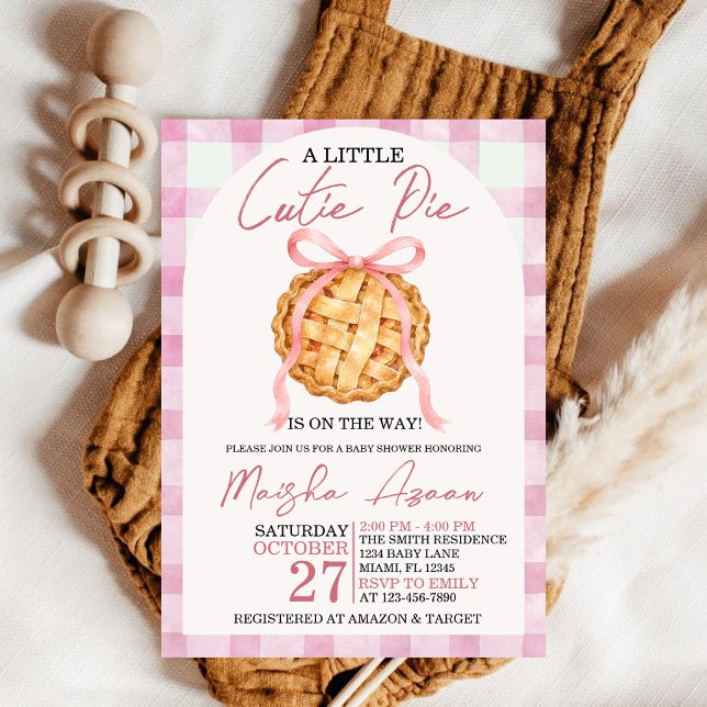 Invitation Fête Prénatale Bébé Automne Gingham Rose Pastel Ru (Créateur téléchargé)