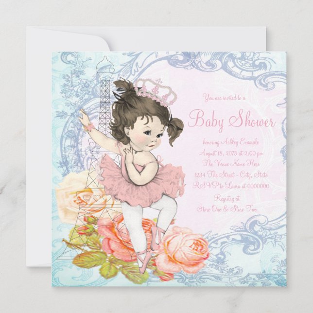 Invitation Fête Prénatale Bébé Ballerine de Paris (Devant)