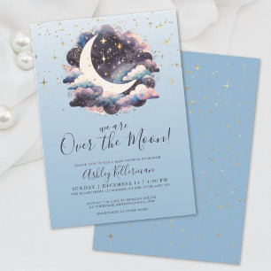 Invitation Fête Prénatale Bébé Bleu Au-Delà De La Lune