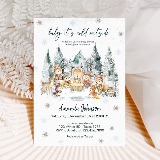 Invitation Fête Prénatale Bébé C'est Froid Dehors Forêt d'Hiv (Créateur téléchargé)