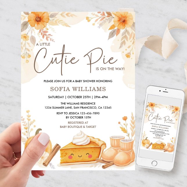 Invitation Fête Prénatale Bébé Citrouille Chou à l'Automne (Fall Baby Shower Invitation with Pumpkin Pie and Cinnamon Accents)