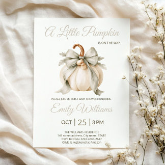 Invitation Fête Prénatale Bébé Citrouille Petite Sage Vert