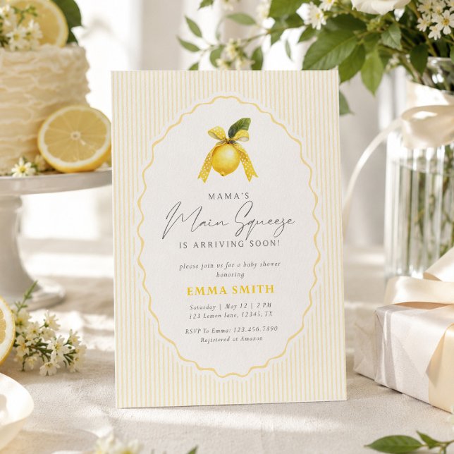 Invitation Fête prénatale bébé classique Preppy Lemon Main Sq (Créateur téléchargé)