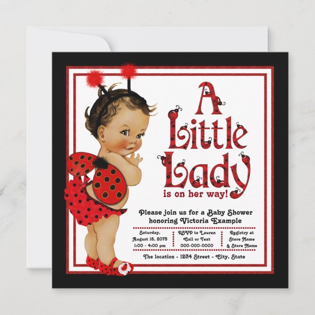 Invitation Fête Prénatale Bébé Coccinelle Rouge Fille Ethniqu (Devant)