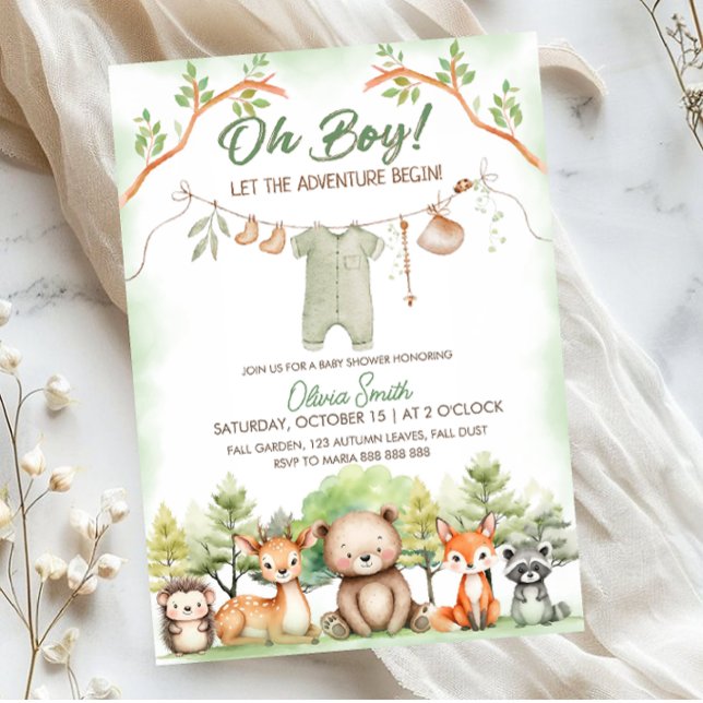 Invitation Fête prénatale bébé corde à linge Aventure Animale (Créateur téléchargé)