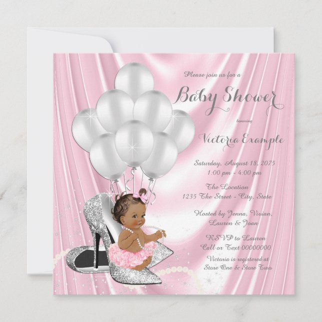 Invitation Fête prénatale bébé Ethnique Escarpins Perle Grise (Devant)