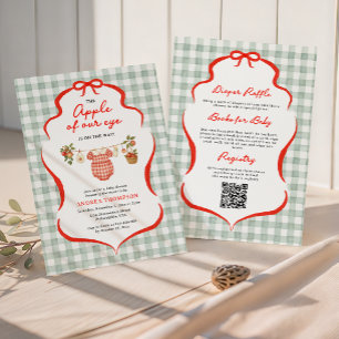Invitation Fête Prénatale Bébé Fille à thème Gingham Pomme de