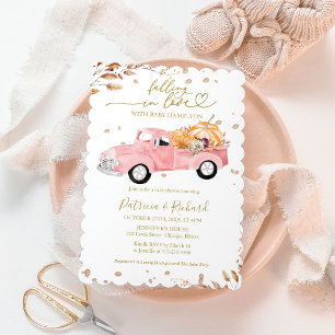Invitation Fête Prénatale Bébé Fille Camion Vintage Automnal