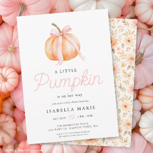 Invitation Fête Prénatale Bébé Fille Citrouille avec Ruban Ro