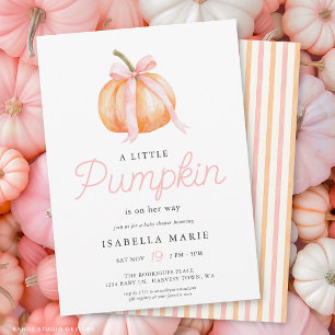 Invitation Fête Prénatale Bébé Fille Citrouille avec Ruban Ro