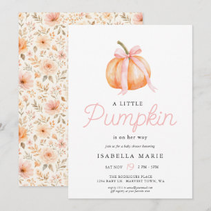 Invitation Fête Prénatale Bébé Fille Citrouille avec Ruban Ro