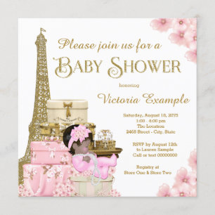 Invitation Fête Prénatale Bébé Fille Ethnique Paris Or Rose