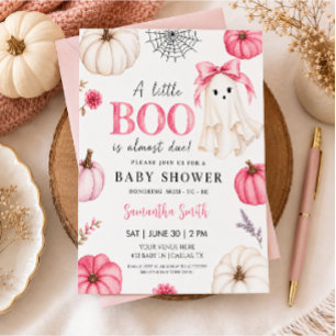 Invitation Fête Prénatale Bébé Fille Fantôme Petit Boo Rose