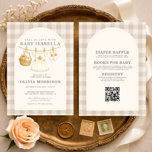 Invitation Fête Prénatale Bébé Fille Gingham Tomber Amoureuse (Créateur téléchargé)