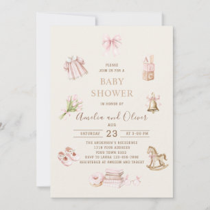 Invitation Fête prénatale bébé fille Nursery bohème aquarelle