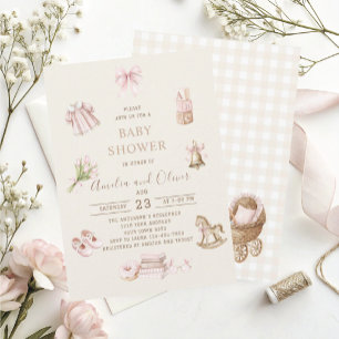 Invitation Fête prénatale bébé fille Nursery bohème aquarelle