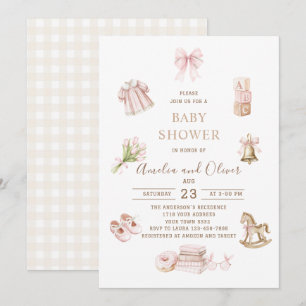 Invitation Fête prénatale bébé fille Nursery bohème aquarelle