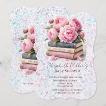 Fête Prénatale Bébé Fille Pivoines Roses & Livres