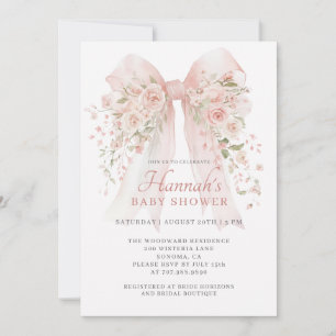 Invitation Fête Prénatale Bébé Fille Ruban Floral Rose Rougis