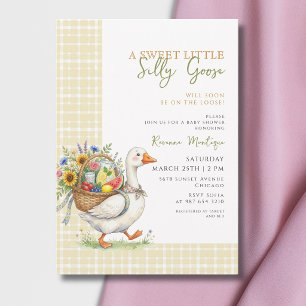 Invitation Fête Prénatale Bébé Fleur à Carreaux Jaunes Canard
