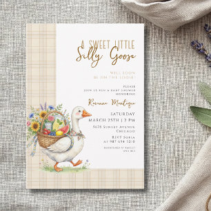 Invitation Fête Prénatale Bébé Fleur Gingham Marron Petit Fou