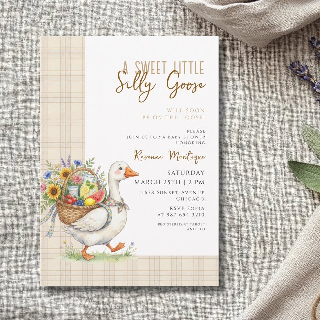 Invitation Fête Prénatale Bébé Fleur Gingham Marron Petit Fou (Créateur téléchargé)