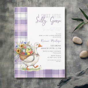 Invitation Fête Prénatale Bébé Fleur Gingham Violet Petit Fou