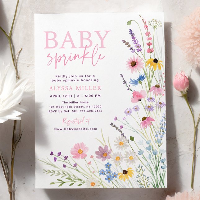Invitation Fête Prénatale Bébé Fleurs de Prairie Rose (Créateur téléchargé)