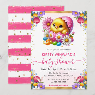 Invitation Fête Prénatale Bébé Fleurs de Printemps Poussin de