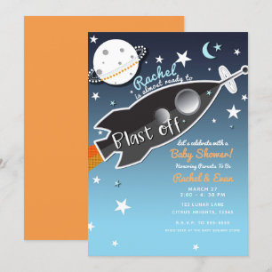 Invitation Fête Prénatale Bébé Fusée Décollage Spatial