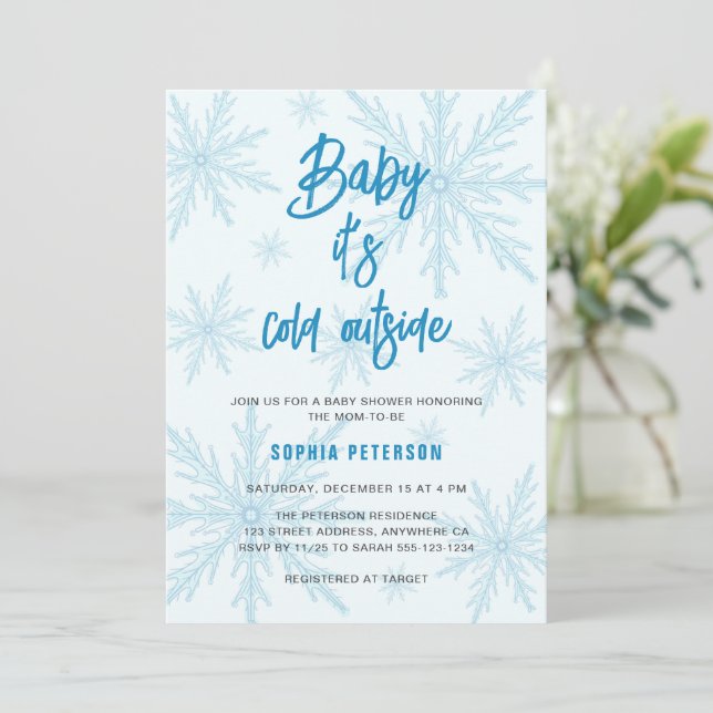 Invitation Fête Prénatale Bébé Garçon Flocons de Neige Bébé I (Debout devant)