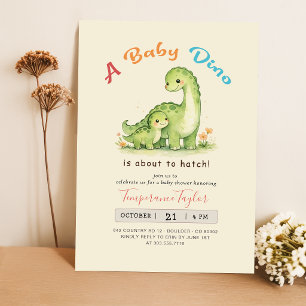 Invitation Fête Prénatale Bébé Garçon Mignon Dino sur le Poin