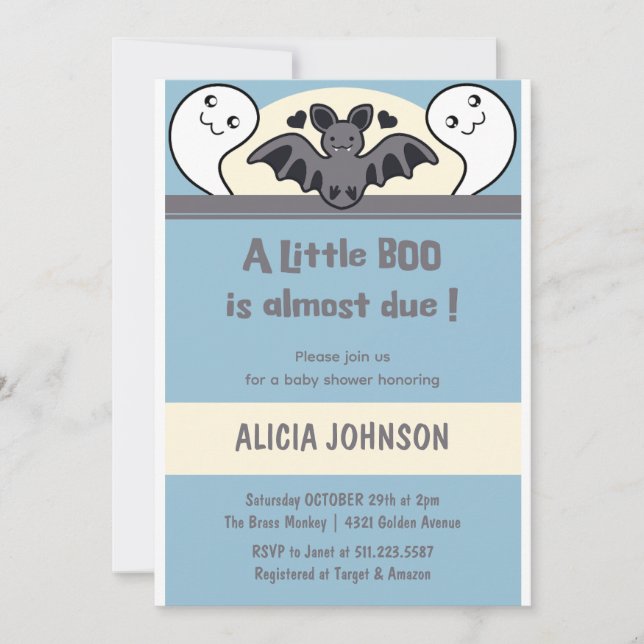 Invitation Fête prénatale bébé garçon mignon Halloween (Devant)