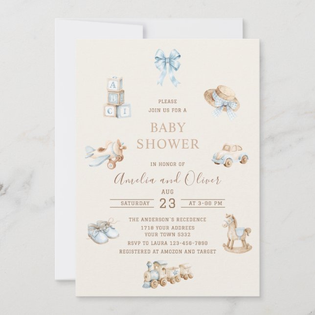 Invitation Fête prénatale bébé garçon Nursery Boho Aquarelle (Devant)