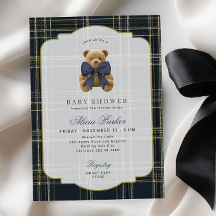 Invitation Fête prénatale bébé garçon ours polo tartan prep